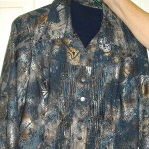 Coldwater Creek unique denim-like jacket, size 10, blue/silver